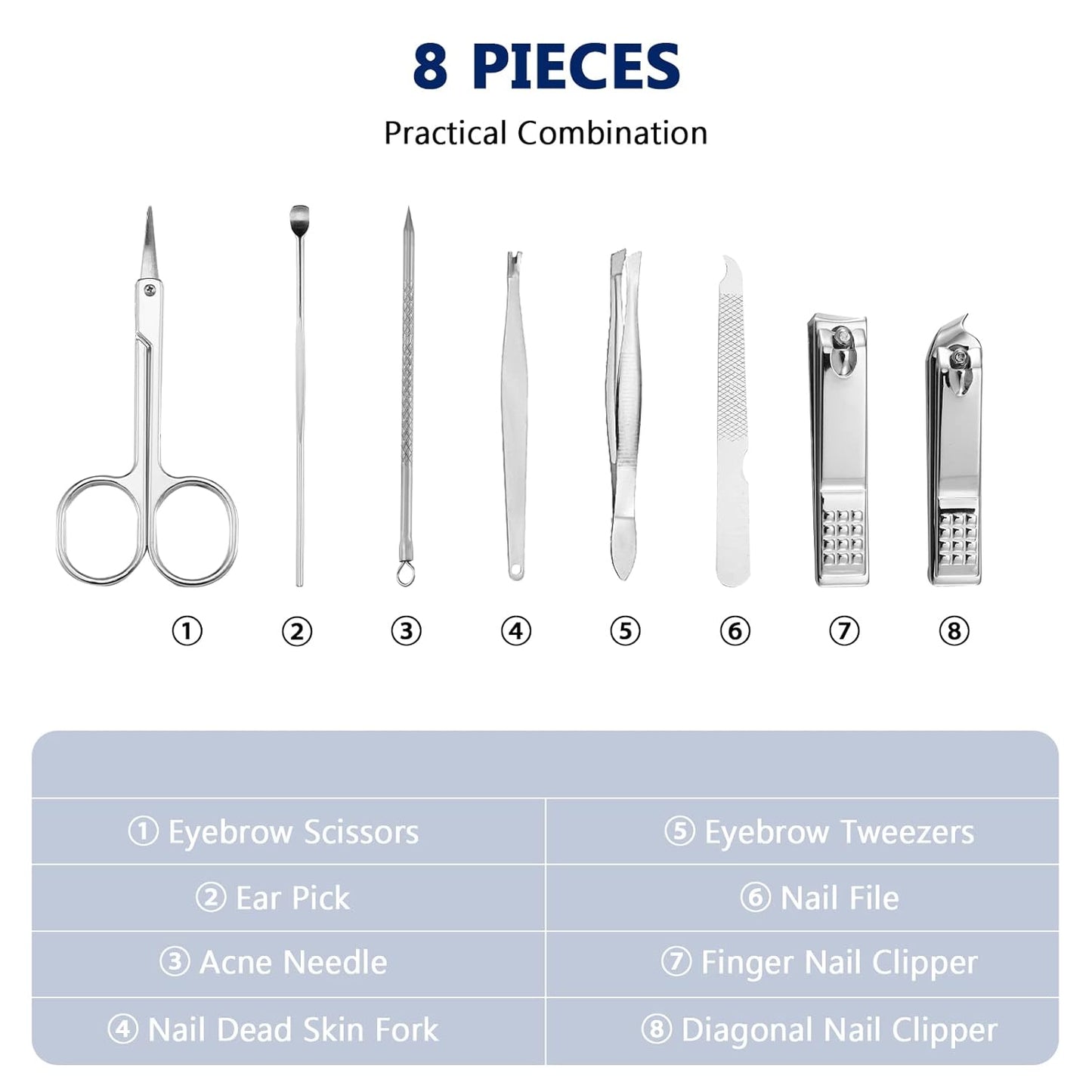 Geosar 12 Sets Manicure Set Nail Clippers Pedicure Kit 8 in 1 Grooming Stainless Steel Kits Nail Care Tools with Travel Case Xmas Gifts for Men Women(Black)