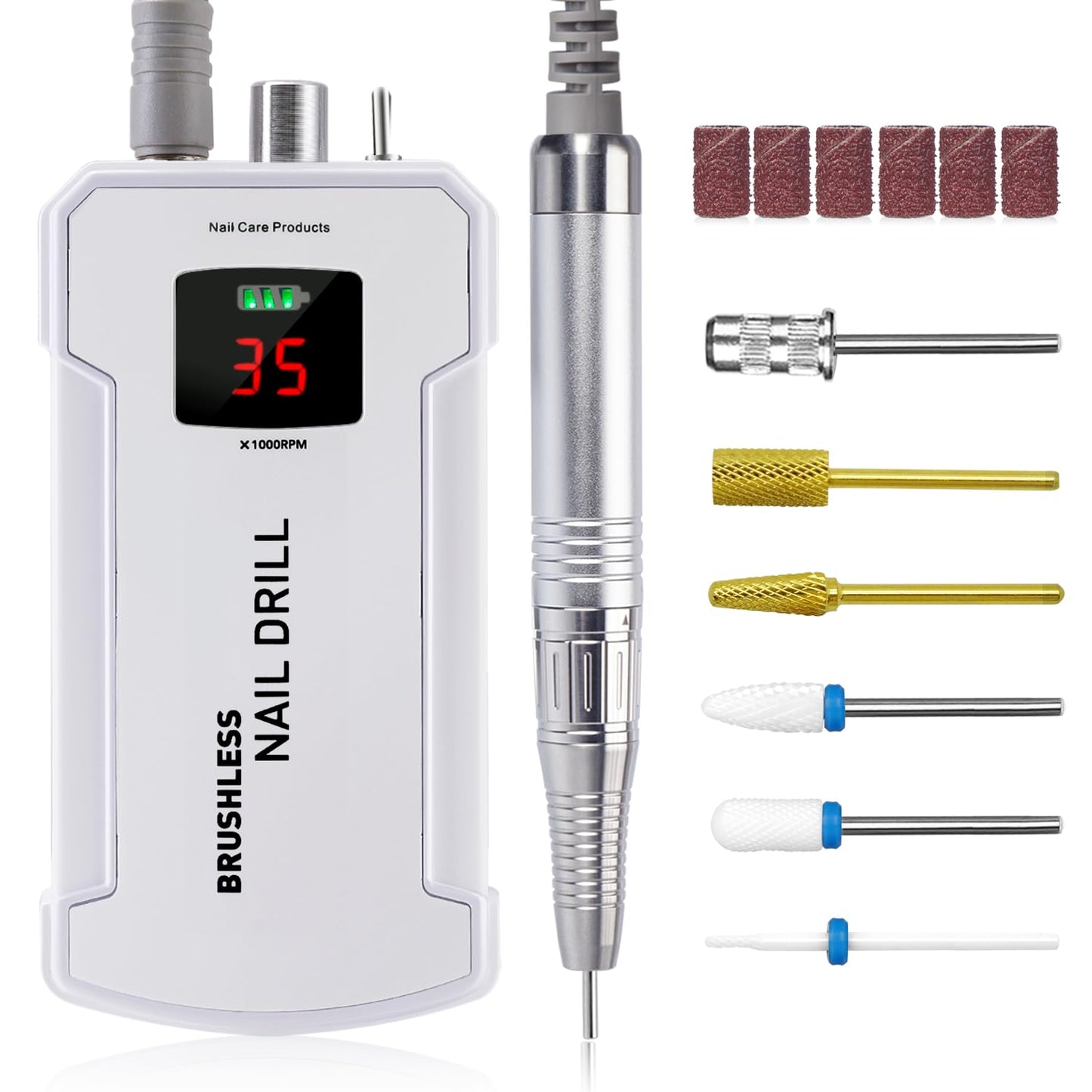 Nail Drill Professional, 35000RPM Brushless Nails Drill Machine, Rechargeable Nail Efile Drill Cordless Electric Nail File for Acrylic Nails