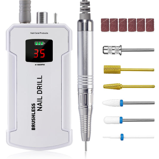 Nail Drill Professional, 35000RPM Brushless Nails Drill Machine, Rechargeable Nail Efile Drill Cordless Electric Nail File for Acrylic Nails