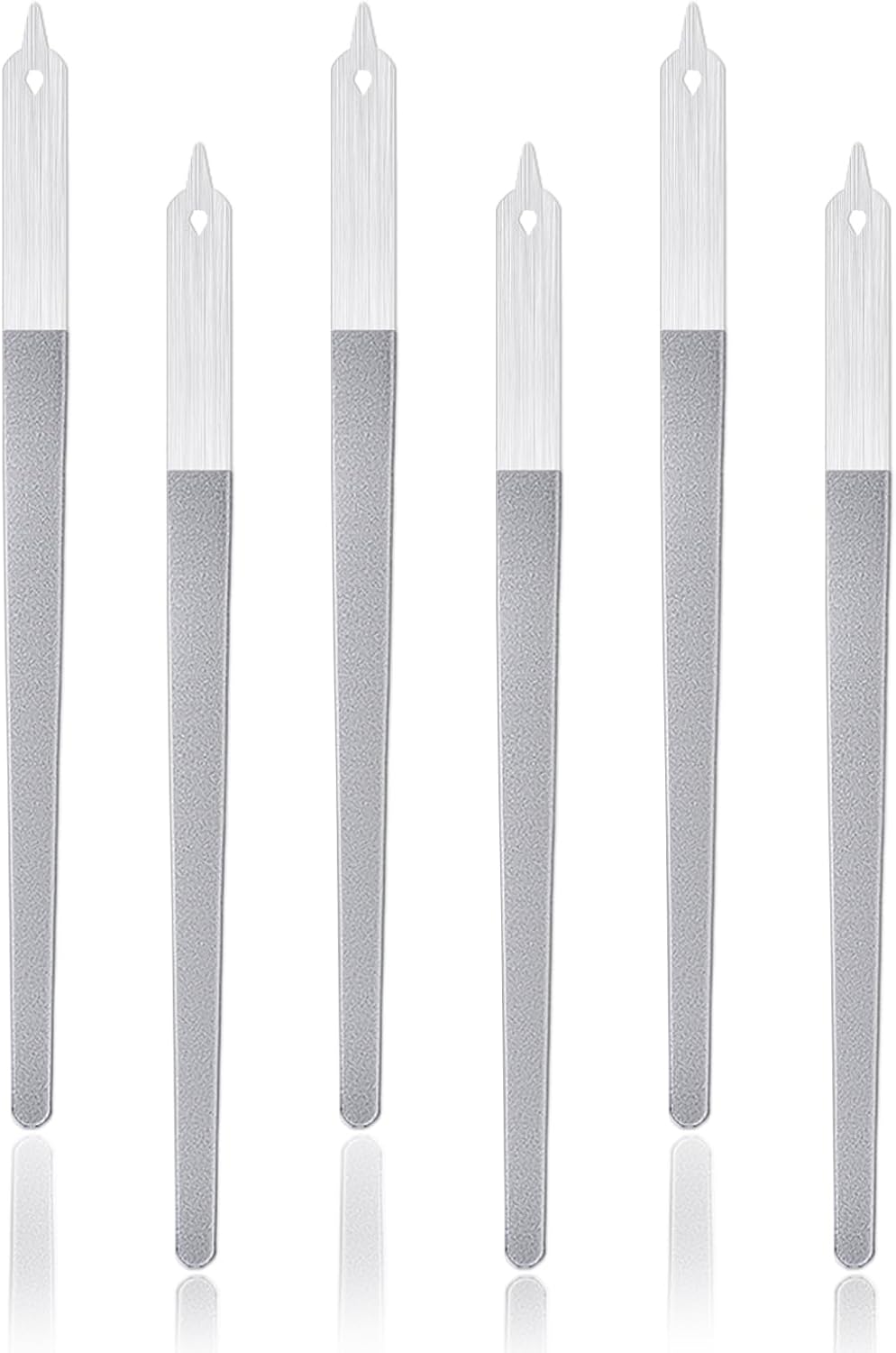 6Pcs Metal Nail Files Nail File Diamond Dust for Natural Nails Stainless Steel Nail Files with Pointed Tip Non Slip Handle Fingernail Files Diamond Nail File for Salon and Home, 8 Inches