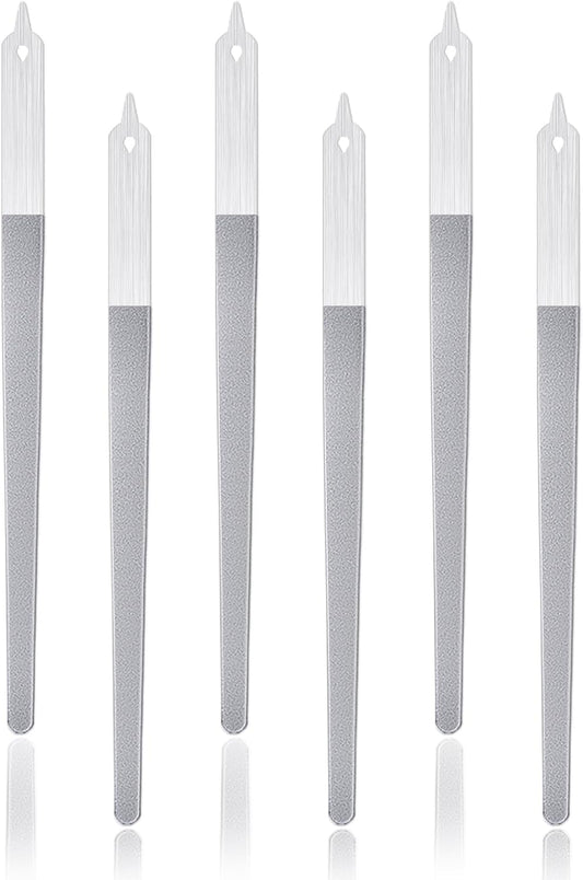 6Pcs Metal Nail Files Nail File Diamond Dust for Natural Nails Stainless Steel Nail Files with Pointed Tip Non Slip Handle Fingernail Files Diamond Nail File for Salon and Home, 8 Inches
