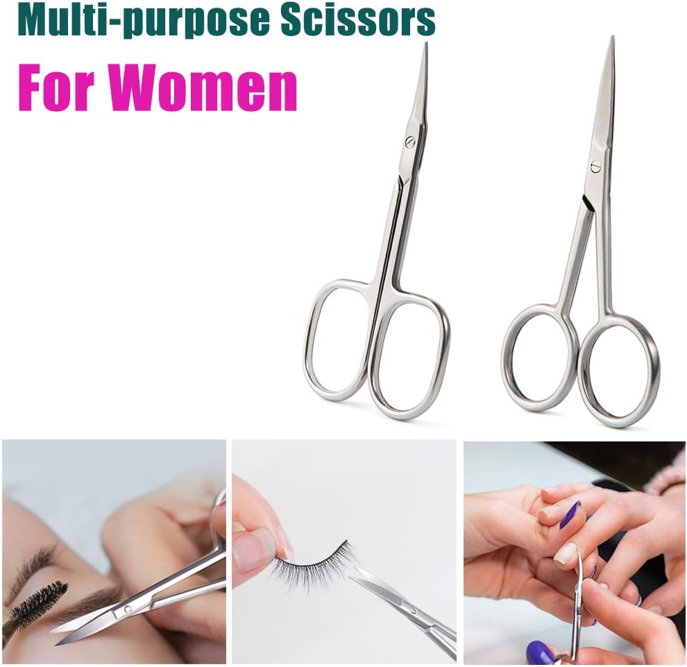 BEZOX Small Scissors 2 PCS Set - Nail Cuticle Scissors/Manicure Scissors Kit - Straight and Curved Blade Beauty Scissor for Beard/Mustache, Nose Hair, Ear Hair, Eyelashes and Eyebrow Trimming