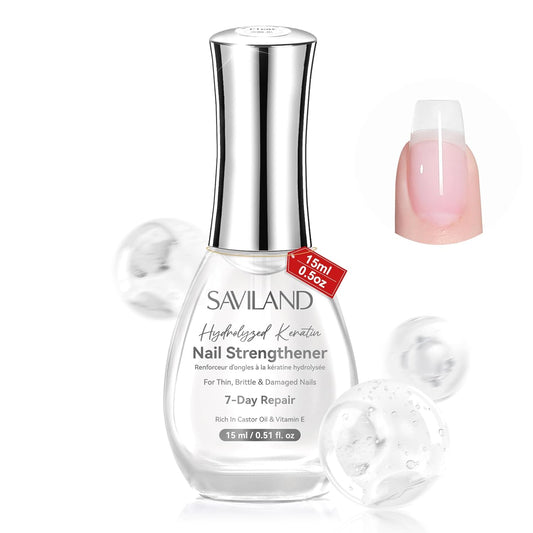 SAVILAND Nail Strengthener: Clear Air Fast Dry Nail Growth for Damaged Nails Transparent Neutral Nail Polish Strengthening Repair Weak & Thin Nails Treatment with Castor Oil Vitamin E 15ml Women Gift
