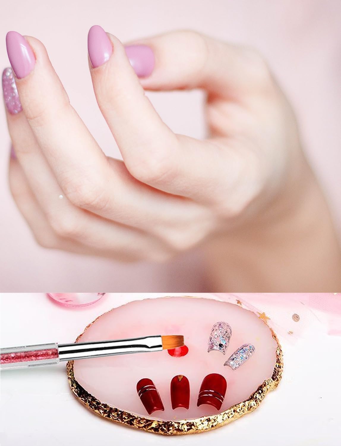 Resin Nail Art Palette with 5 Pcs Nail Art Painting Drawing Brushes, Nail Polish Mixing Palette Double-Ended Dotting Pen Nail Art Liner Brush Nail Drawing Brushes for Nail Art Design