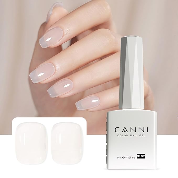 CANNI Sheer Jelly Milky White Gel Nail Polish, 1Pcs Jelly White Gel Polish Sheer Clear Light White Translucent Color Soak Off U V Nail Manicure Salon DIY