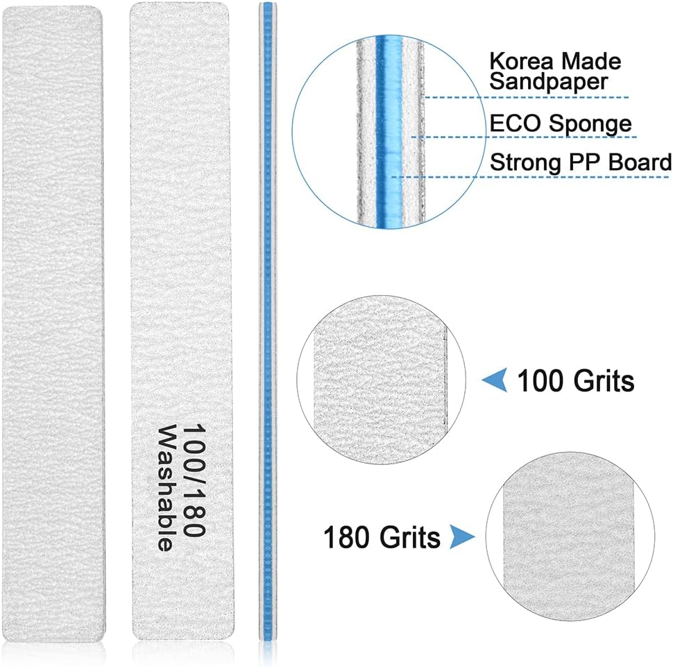 Nail File-Nail Files for Acrylic Nails 100/180 Grits, 12 PCS Double Sided Emery Boards for Acrylic and Natural Nails, Professional Manicure Tools for Nail Tech