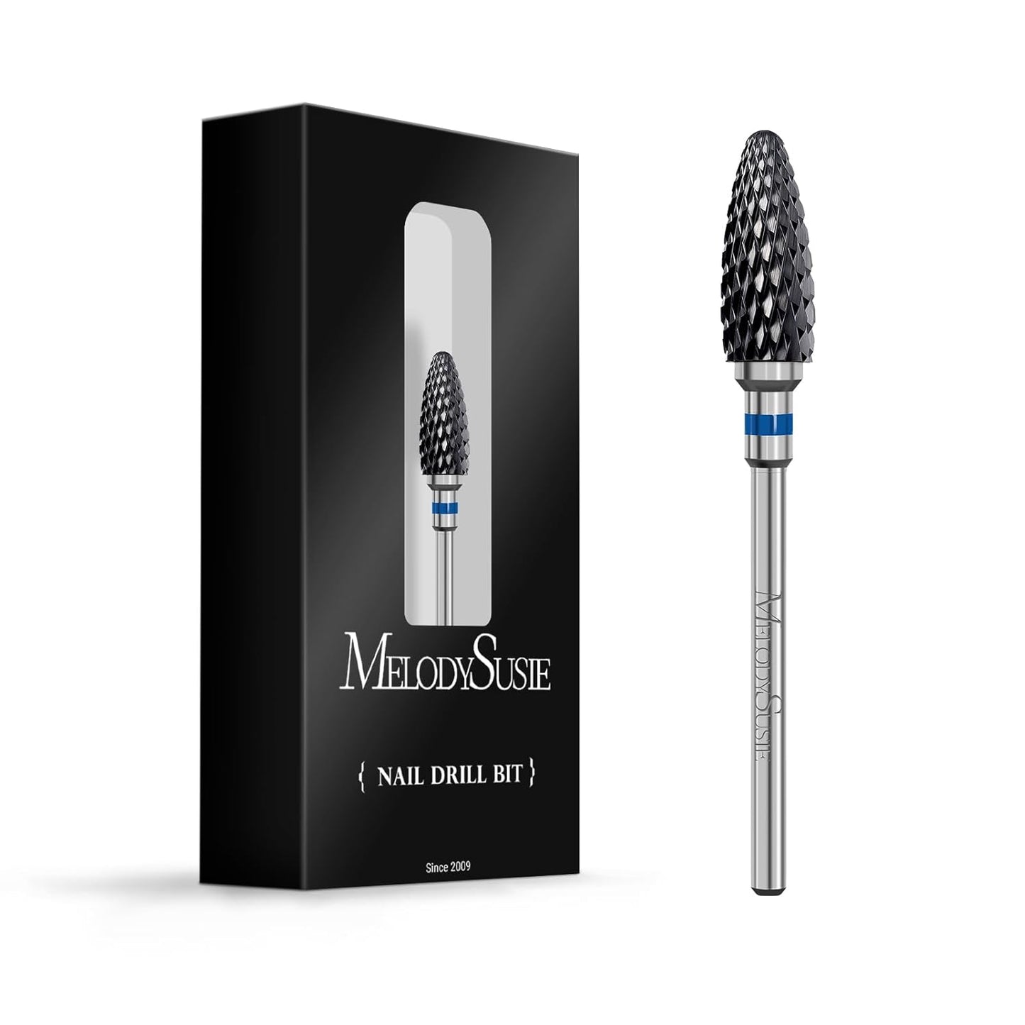 MelodySusie Ceramic Nail Drill Bit, 3/32'' (2.35mm) Professional Acrylic Nail File Flame Drill Bit for Manicure Pedicure Cuticle Gel Nail Polishing, Beginners Bits, Black, Series Bit-S, Medium