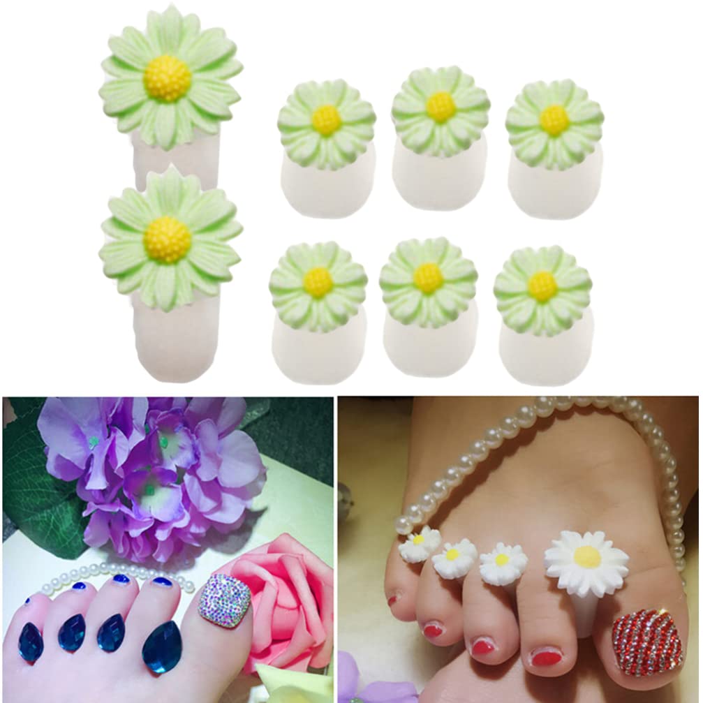 8Pcs Silicone Toe Separators, Daisy Flower Toe Separators Gel Foot Toe Spacers Separators Bunion Corrector for Pedicures Nail Polish Salon, Green