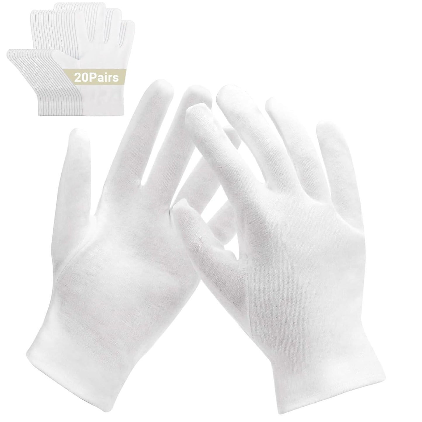 20 Pairs Archival Photo Gloves, White Work Gloves for Art Handling Working Photography Cloth Gloves Liners Bulk for Handling Jewelry, Film, Photo, Coin Collectors, Metal Inspection Men & Women