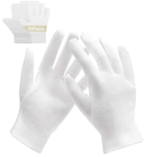 20 Pairs Archival Photo Gloves, White Work Gloves for Art Handling Working Photography Cloth Gloves Liners Bulk for Handling Jewelry, Film, Photo, Coin Collectors, Metal Inspection Men & Women