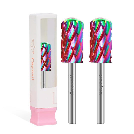3/32" 2PCS Large Barrel Smooth Round Top Tungsten Carbide Nail Drill Bit Safety for Gel & Acrylic Removal, Right Way Rotating Efile Tip, Salon Electric File Accessory (5XC Grit, Multicolor)