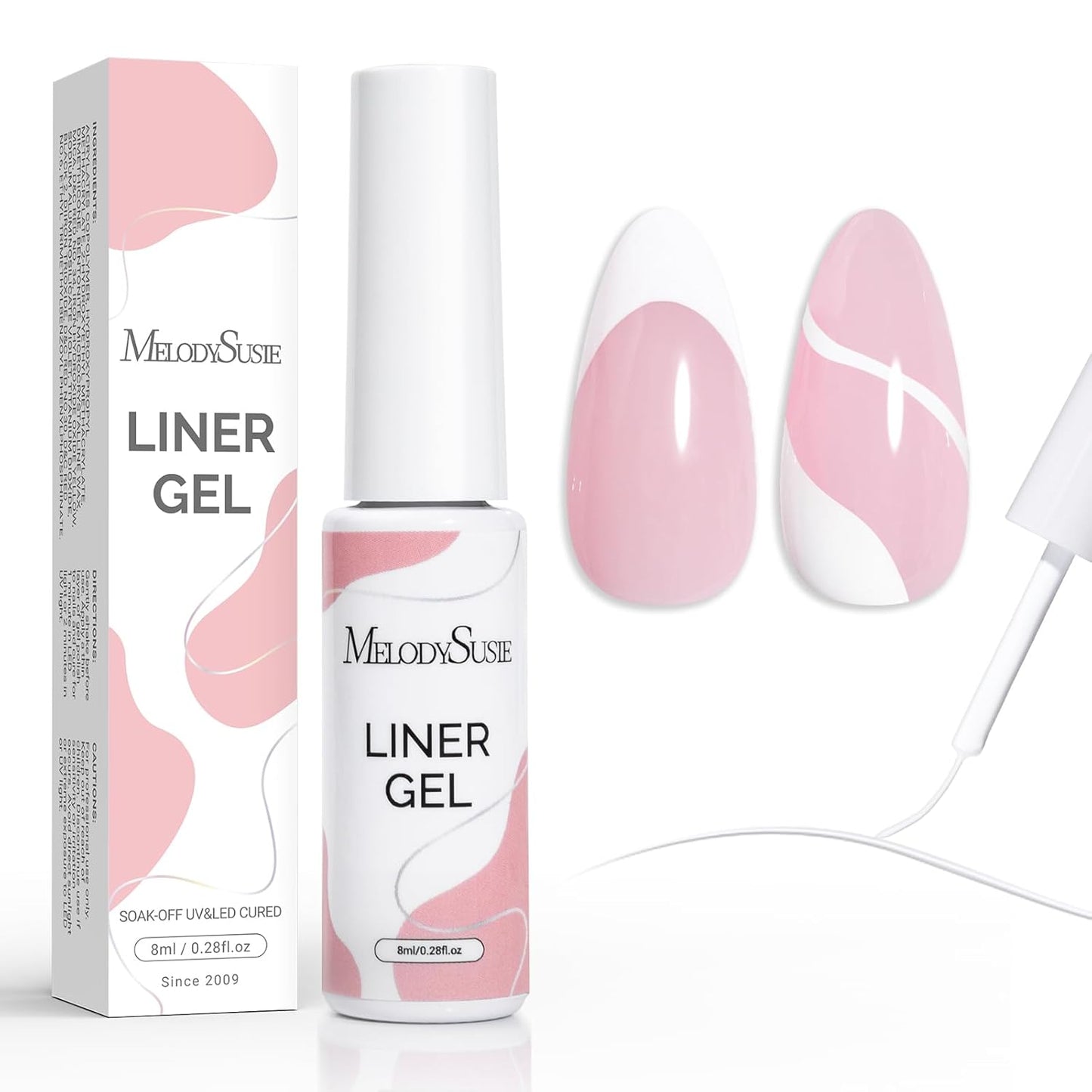 MelodySusie 8ML White Gel Liner Nail Art Polish,for Line and Patterns of Painting,French Nail Tips,DIY Manicure Pedicure for Home DIY Salon Use