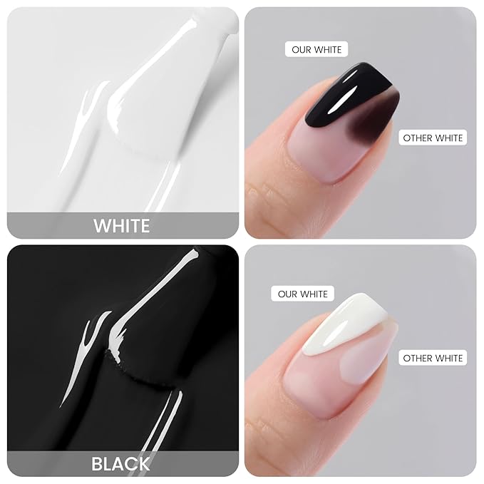 HEMA-Free Gel Polish Kit - 2Pcs 18 ML White & Black Gel Nail Polish Set for French Tip Nail Art Salon DIY Manicure at Home, Soak Off U V Light Cure