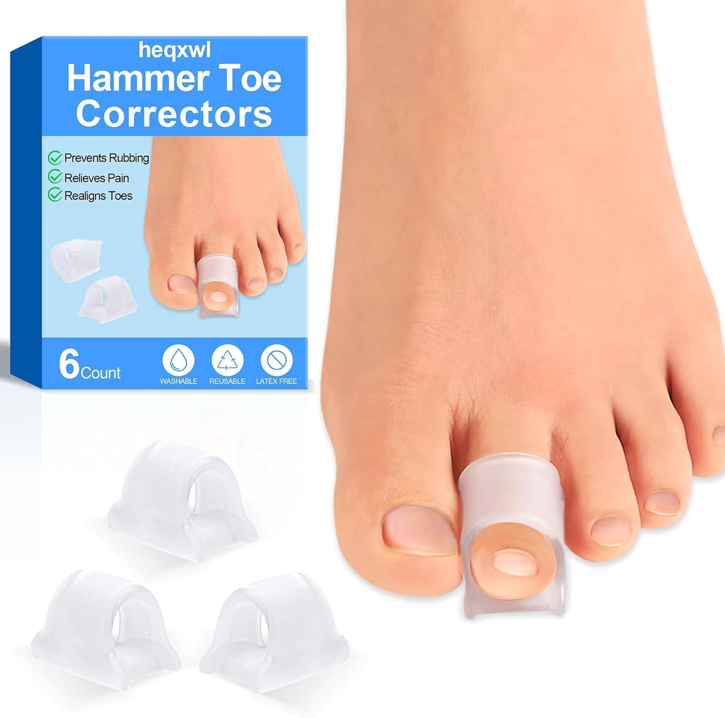 Hammer Toe Corrector, 6 Pack Toe Spacers, Toe Straighteners for Curled Toes, Bunion Corrector for Preventing Rubbing & Relieve Pressure (3 Sizes in One Set)