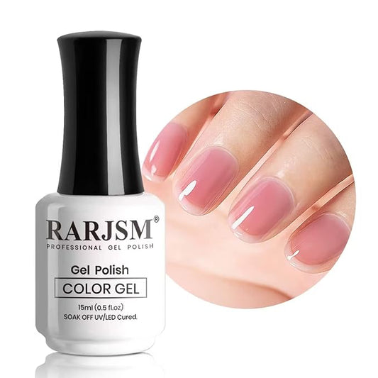 RARJSM Nude Gel Polish Sheer Clear Healthy Pink Gel Nail Polish Nude Transparent Hot Pink Jelly Nail Gel Polish Varnish Curing Requires LED UV French Manicure Soak Off for Home Salon 1pcs 15ml