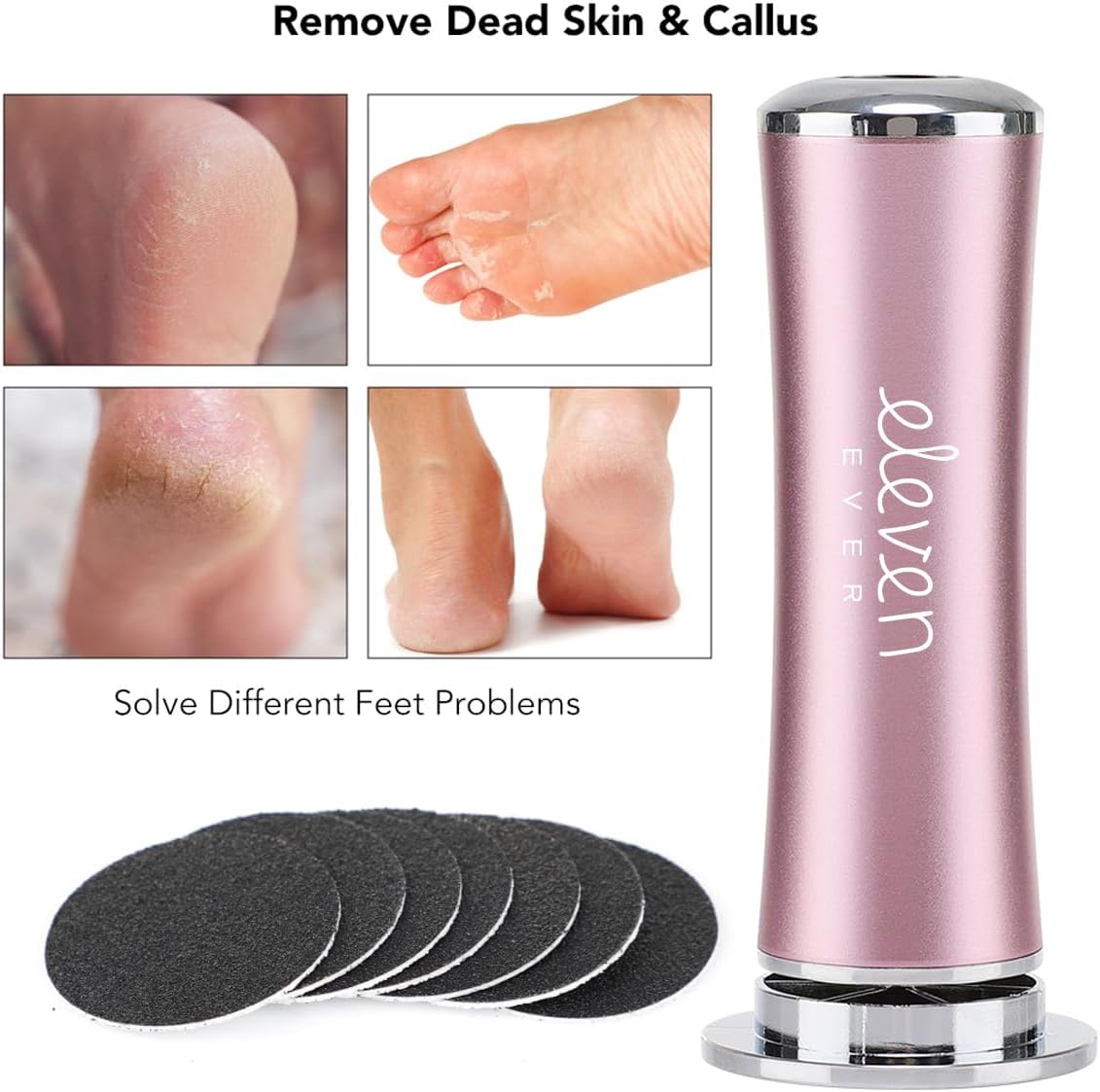 Electric Callus Remover, ELEVEN EVER Foot File Pedicure Tool(Speed Adjustable) with Recyclable Glass Grinder and 20pcs Replacement Sandpaper Disk for Men Women Dead Dry Crack Skin Calluses Pink