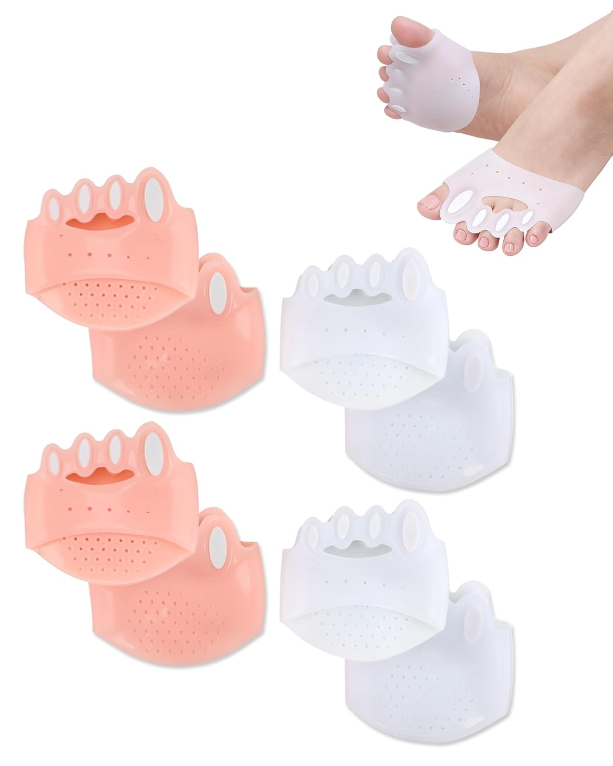 Adjustable Silicone Toe Separators, Spacers Bunion Corrector for Women Men, Toe Straightener,Breathable Soft and Comfortable Silicone Foot Cushions (4 Pairs)