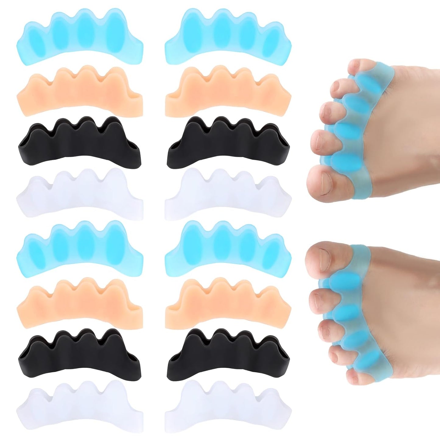 16 PCS Professional Toe Separators, Five - Ring Silicone Toe Spacers, Toe Stretcher Correctors, Ideal for Correct Bunions, Restore Toes Original Shape, Yoga, Pilates or Other Exercises
