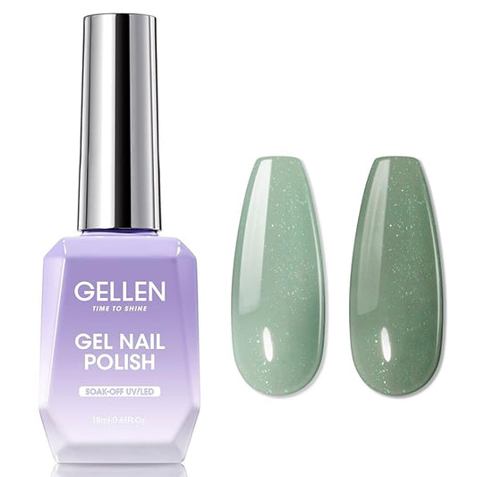 GELLEN Green Gel Polish, No Chip Sage Green Gel Polish for U V Light Soak Off LED Light U V Gel Nail Polish for Gift, Color No.67