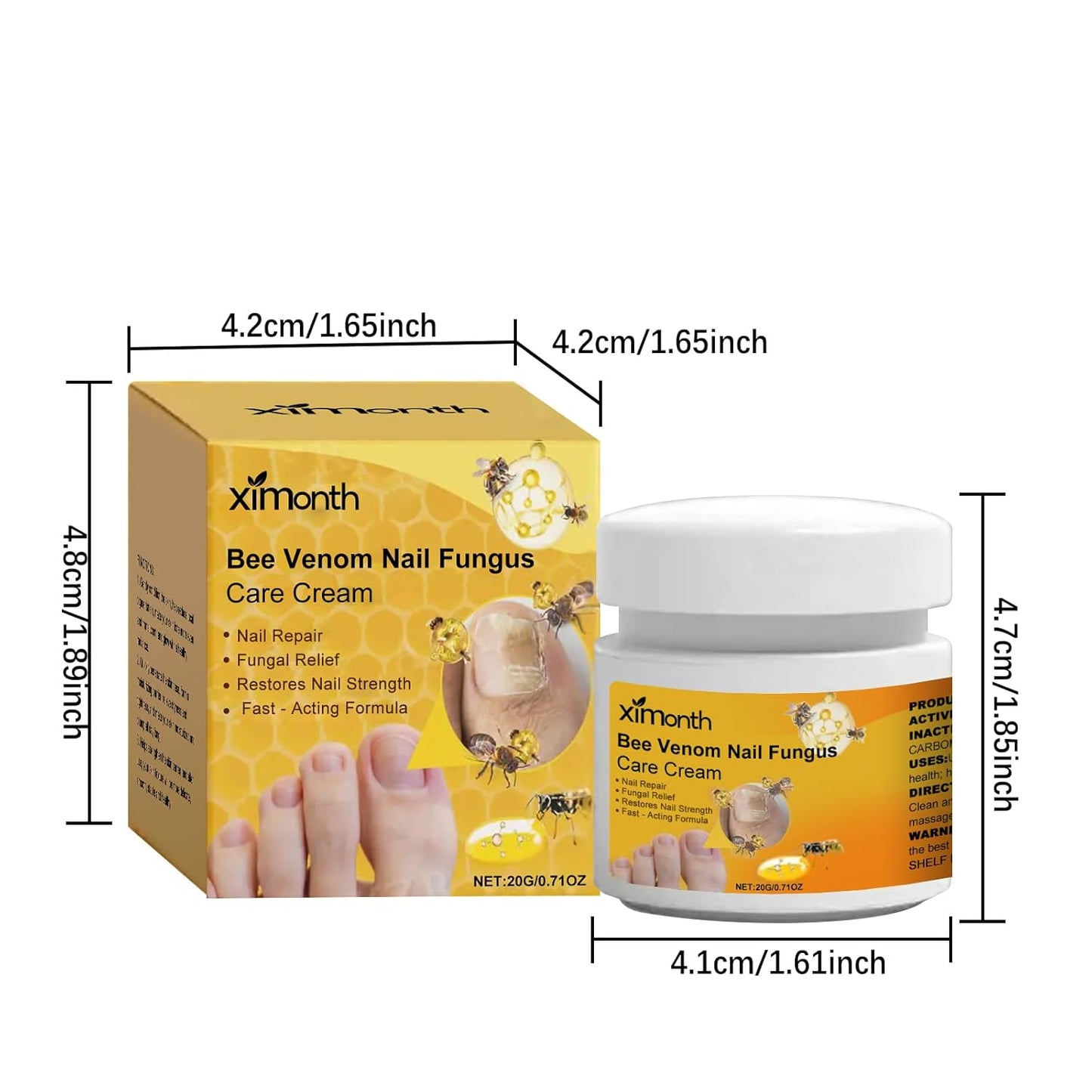 Bee Venom Nail Care Cream with Keratin & Hyaluronic Acid - Intensive Nail Care for Damaged & Brittle Nails, Cuticle Moisturizer for Men and Women, 0.71 Oz
