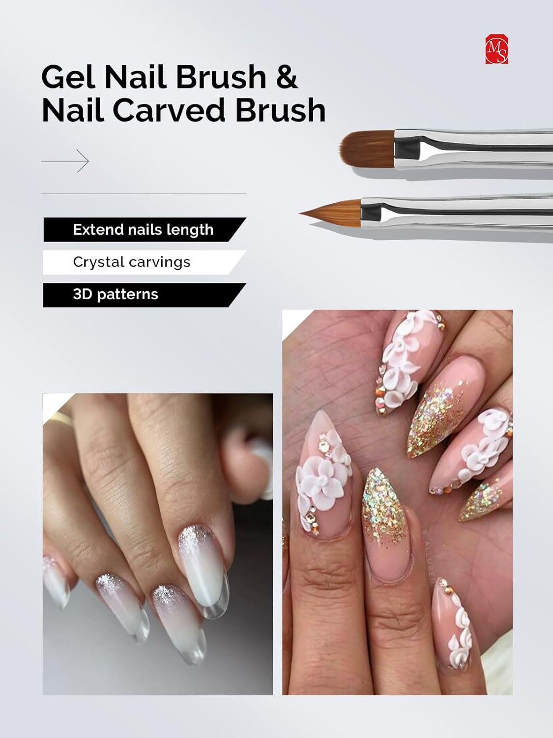 MelodySusie Nail Art Brushes Set,6pcs Professional Pen,Nail Art Tools Kit with Painting Dotting Line Pen for Gel Polish Nail Design Nail Carving French Nails for Home DIY Salon Use