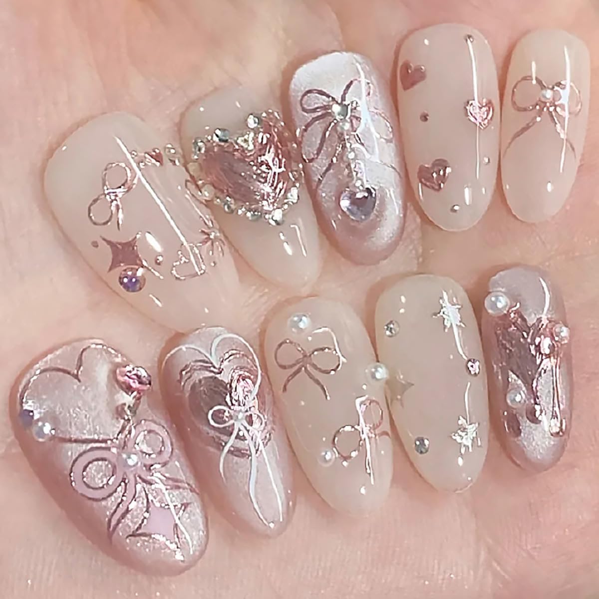 Valentine's 5D Embossed Nail Art Stickers - Romantic Rose Gold & Pink Nail Decals with Bronzing Bow Heart Designs
