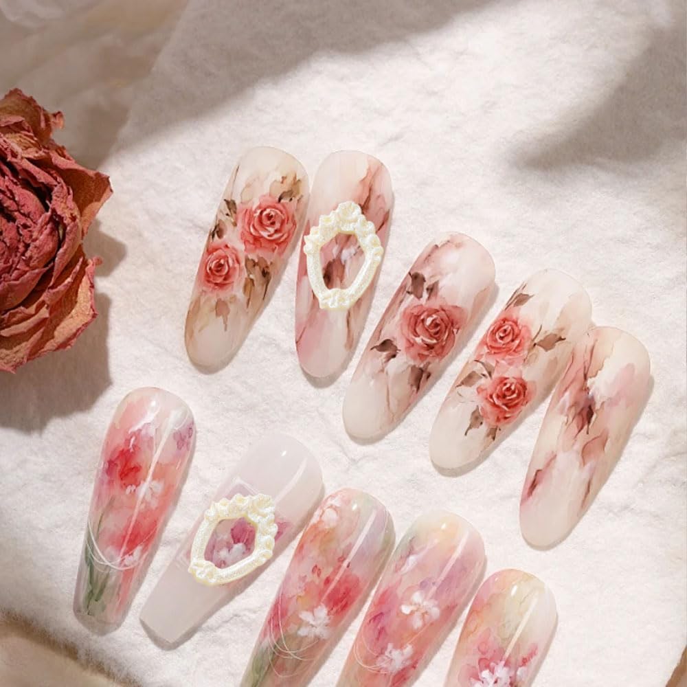 Victorian Frame Nail Charms, 150 Pieces, Yellow Pink Blue, 3D Nail Art Decorations