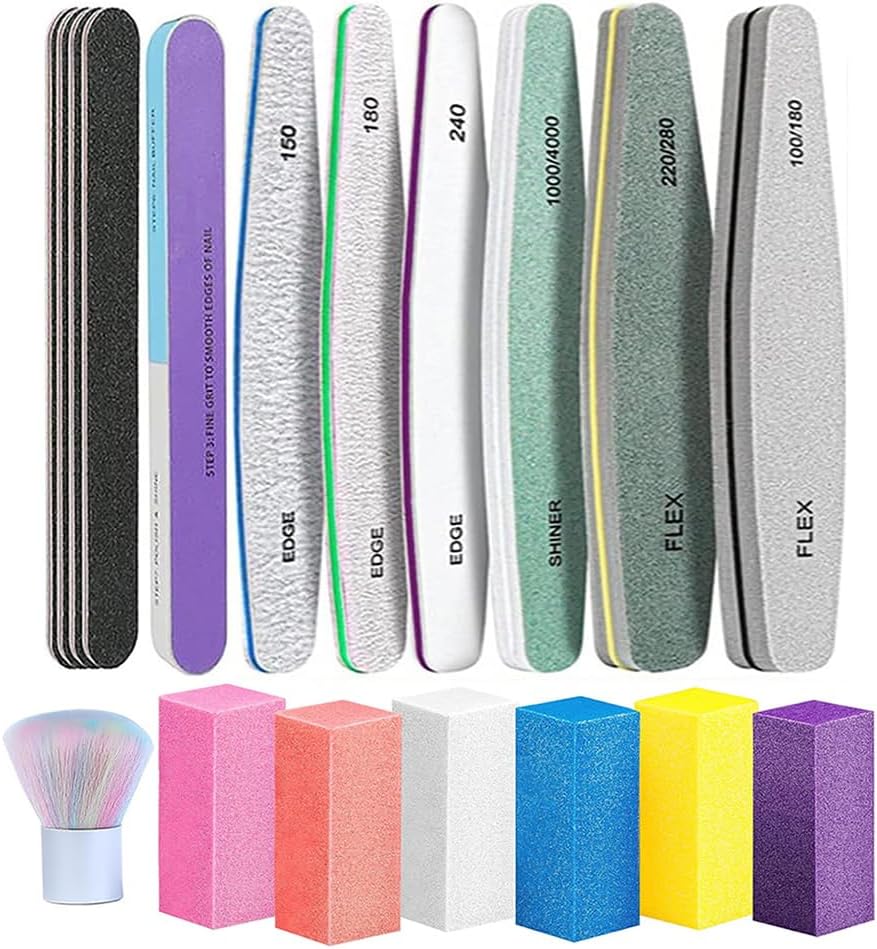 Nail Files and Buffers - TONOKAILS 18Pack Manicure Tools Kit, Nail File Set Double Sided Nail Files for Acrylic Dip Nails, 6Pcs Four Sided 120 Grit Nail Buffer Block Sponge Polished for Home Salon
