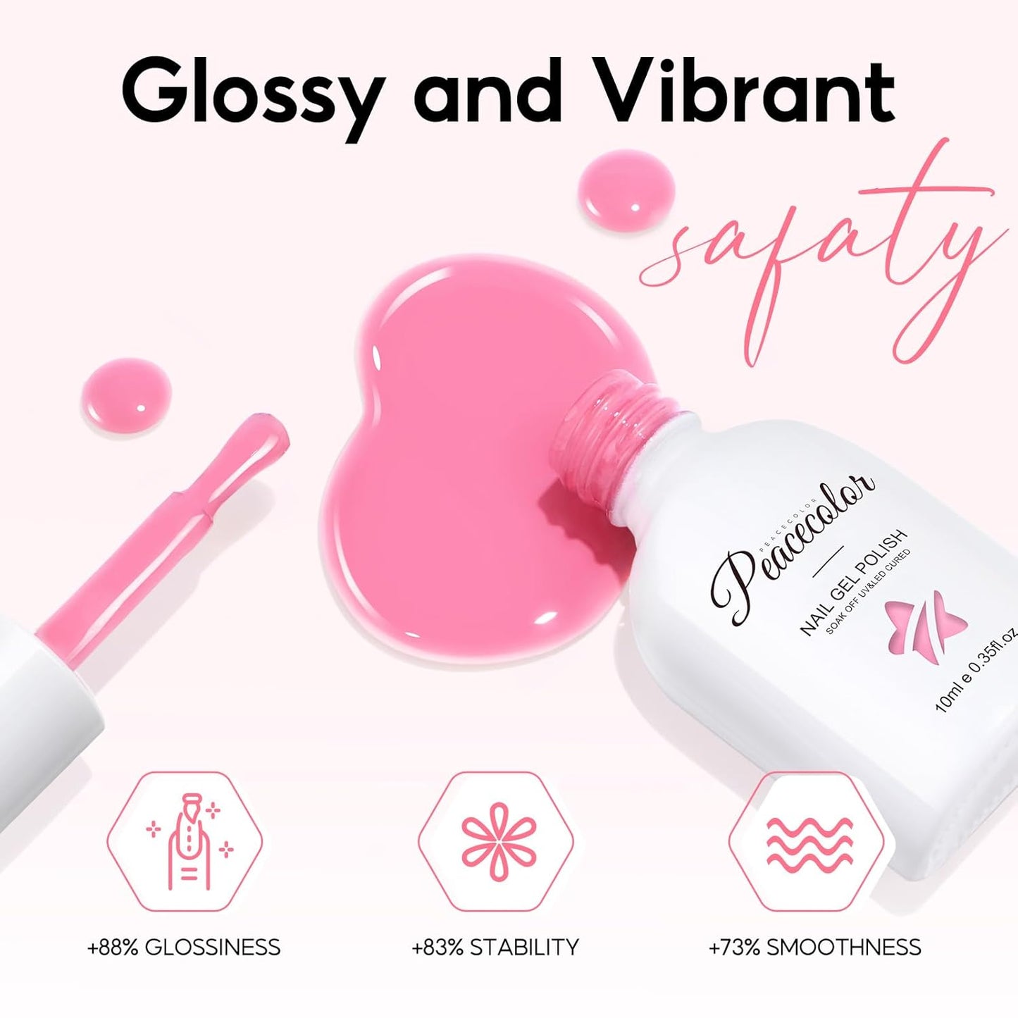 PEACECOLOR Pink Gel Nail Polish Set, 6 Colors 10ML Gel Polish Starter Kit Pink White Glitter Collection Soak Off Gel Manicure Set for Nail Art Home Salon