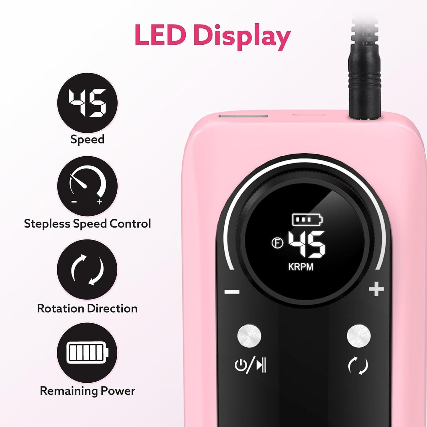 Nimmu Portable Nail Drill Professional, 45000RPM Electric Nail File for Acrylic Nail Remove Gel Polish, Rechargeable Nail Drill Machine with 11 Bits Kit for Manicure Salon Home (Pink)