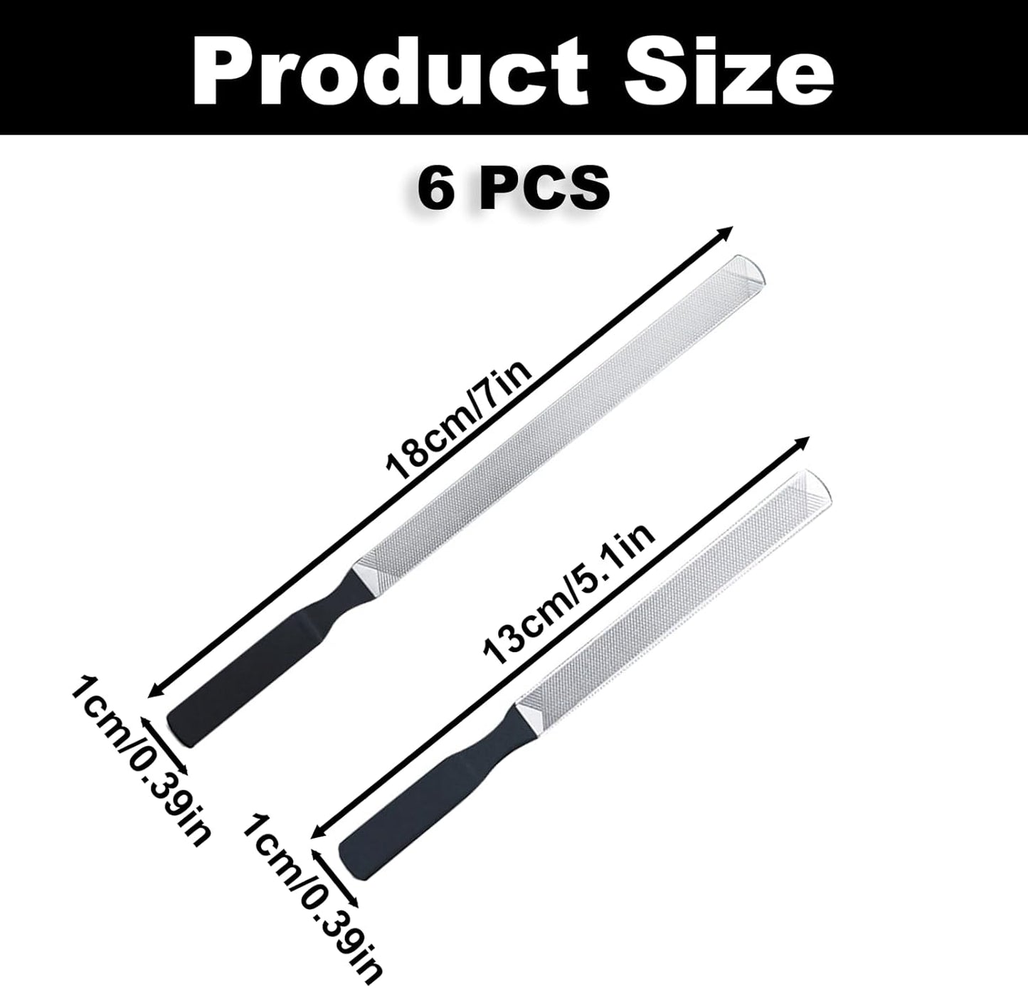 6PCS Metal Toe Nail Files for Thick Nails, Stainless Steel Double Sided Fingernail Toenail Files, Reusable Manicure Files for Women Men
