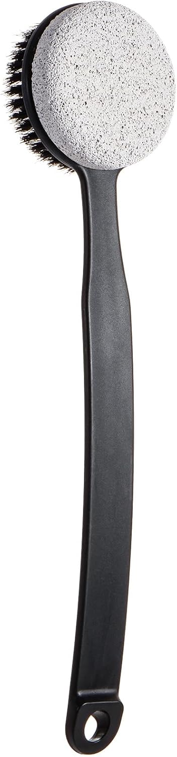 Pumice Stone for Feet and Shower Brush with Long Handle 13.7",Hard Skin Callus Remover, 2 in 1 Foot Scrubber Brush, Back Scrubber Body Brush for Shower Deep Cleansing and Exfoliating (Curved)
