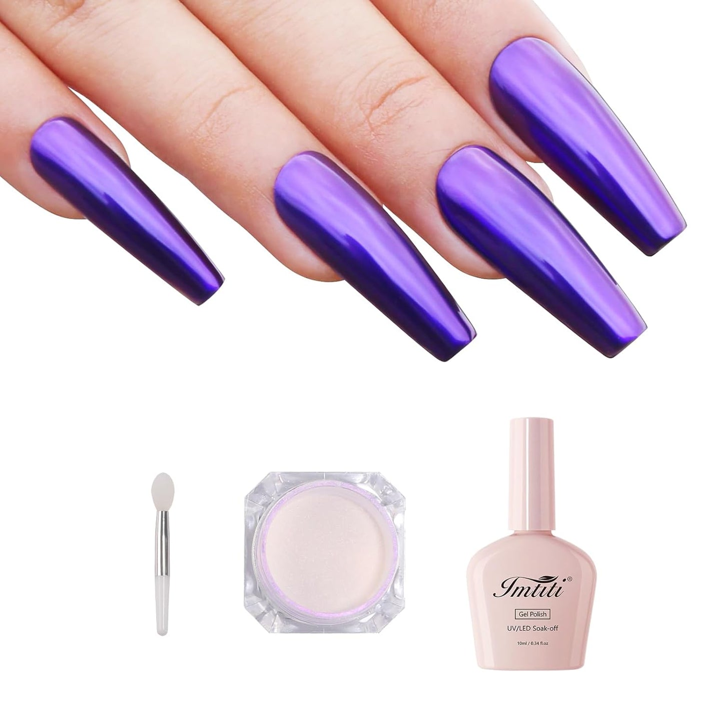 Imtiti Chrome Nail Powder with Black Gel Nail Polish Kit, 1g Dark Purple Aurora Meatllic Mirror Effect Powder and 10ML Black Gel Polish Shimmer Nail for UV Nails Art DIY Kit