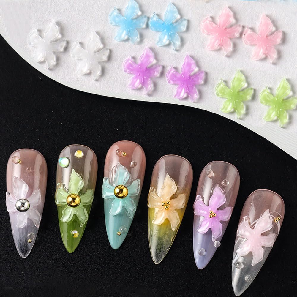 150-Piece Crystal Flower Nail Charms Set, Mixed Color 3D Rhinestones, Spring Floral Design, Manicure Decoration