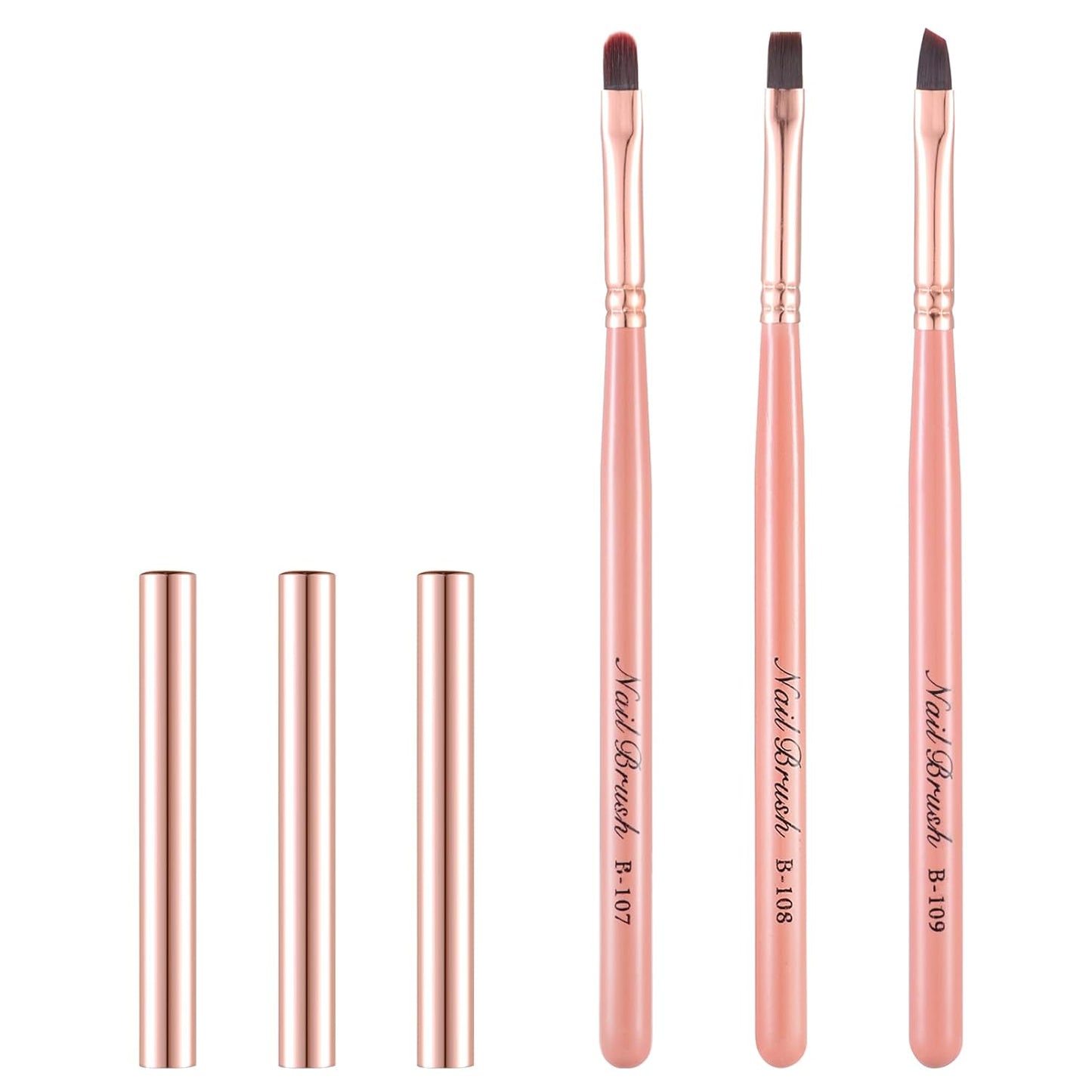 Pink Nail Art Clean Up Brushes for Cleaning Polish Mistakes on the Cuticles, Acetone Resistant Nail Brush, Fingernail Cleaning Brushes for Nail Art and Designs (Round&flat&Bevel)
