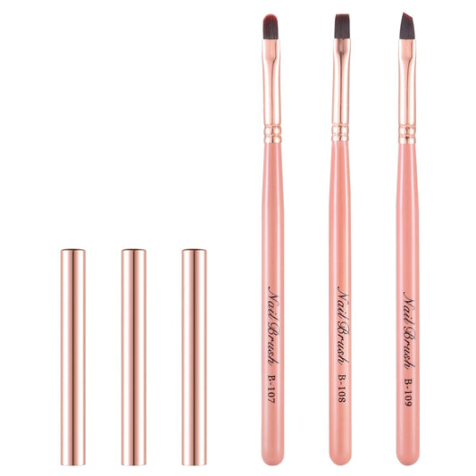 Pink Nail Art Clean Up Brushes for Cleaning Polish Mistakes on the Cuticles, Acetone Resistant Nail Brush, Fingernail Cleaning Brushes for Nail Art and Designs (Round&flat&Bevel)