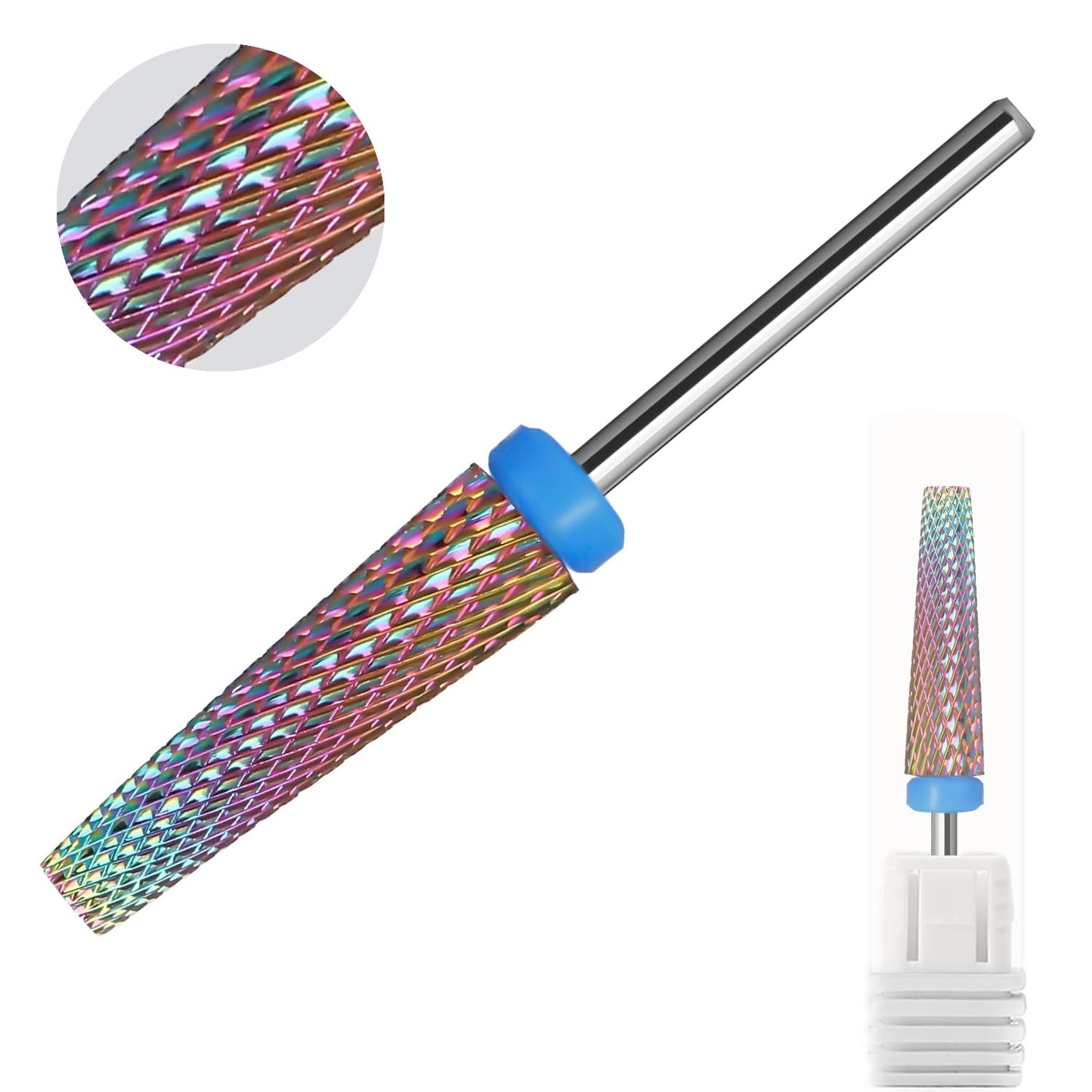 Super Long 5 in 1 Nail Drill Bits, Professional 3/32'' Carbide Tungsten Two Way Rotary Nail Cleaner Nail Bits, Suitable for Manicure Pedicure Cuticle Gel Polishing Acrylic Nails(Rainbow, Medium-M)