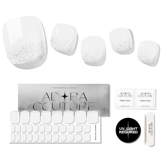 Semi Cured Gel Nail Strips - 32 pcs Gel Pedicure Stickers, Easy to Apply & Remove Toenail Stickers, Salon Quality at Home & Long Lasting - UV Nail Lamp Required - ICY Glam P