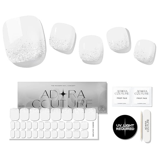 Semi Cured Gel Nail Strips - 32 pcs Gel Pedicure Stickers, Easy to Apply & Remove Toenail Stickers, Salon Quality at Home & Long Lasting - UV Nail Lamp Required - ICY Glam P