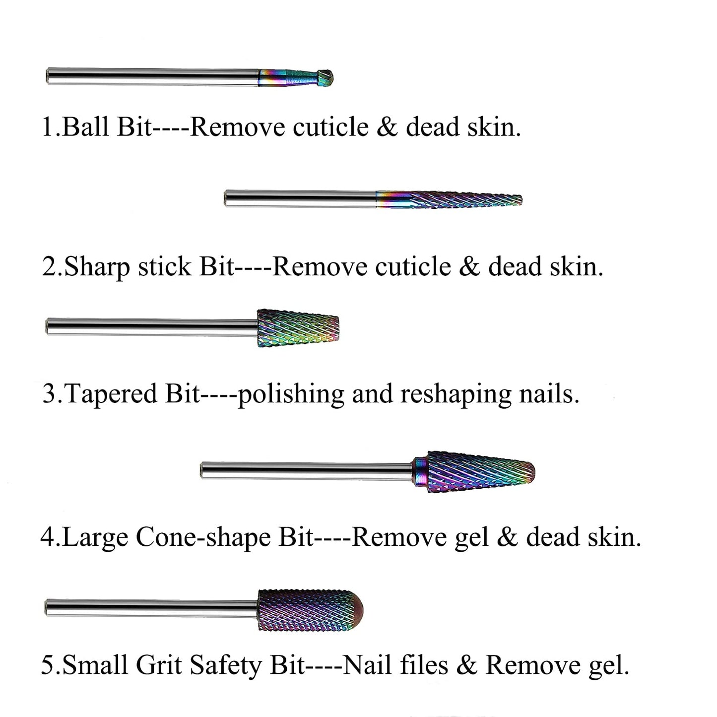 Nail Drill Bits Set, 10Pcs Tungsten Carbide Drill Bits for Nails Remove Acrylic Poly Nail Gel Polish, 3/32" Nail Files for Nail Cutter Cuticle Manicure