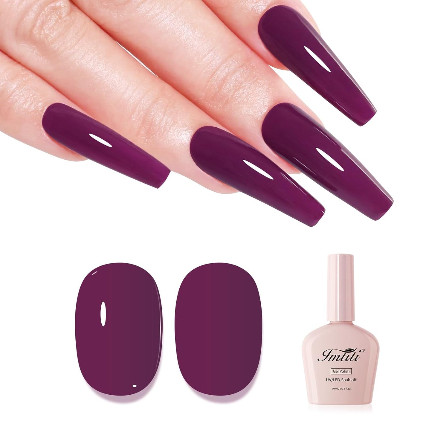 Imtiti Burgundy Gel Nail Polish, Burgundy Wine Gel Polish Autumn Winter Soak Off UV LED High Gloss Art Manicure Salon DIY Design 10ML