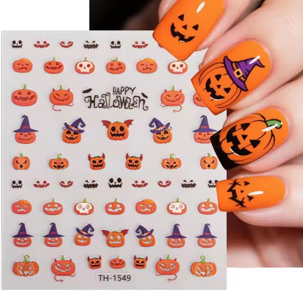 Halloween Nail Art Stickers Decals 3D Sparkly Ghost Pumpkin Self-Adhesive Nail Decals Nail Art Supplies 6PCS Spider Web Spider Black Cat Skull Bat Halloween Nails Design Transfer Sliders for Women