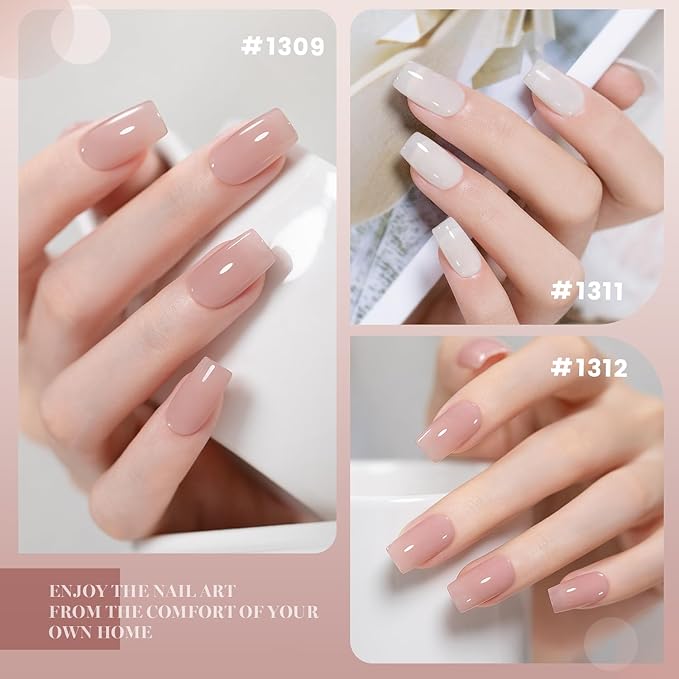 RARJSM Nude Jelly Gel Nail Polish Set Sheer Gray Pink Milky White Misty Roswood Pinkish Beige 6 Pcs Neutral Skin Tone Colors French Manicure Gelpolish Soak Off Curing Requires for Home Salon 7.5ml