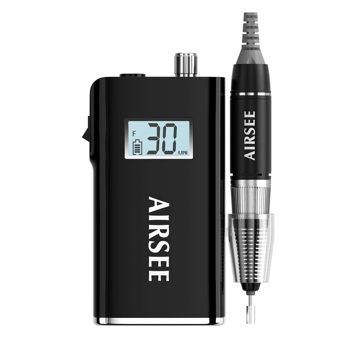 AIRSEE Rechargeable 30000RPM Electric Nail Drill Professional Portable E File Machine for Acrylic Nail Natural Extension Gel Nails Polish Cuticle, Cordless High Speed for Salon Home Use E8 Black