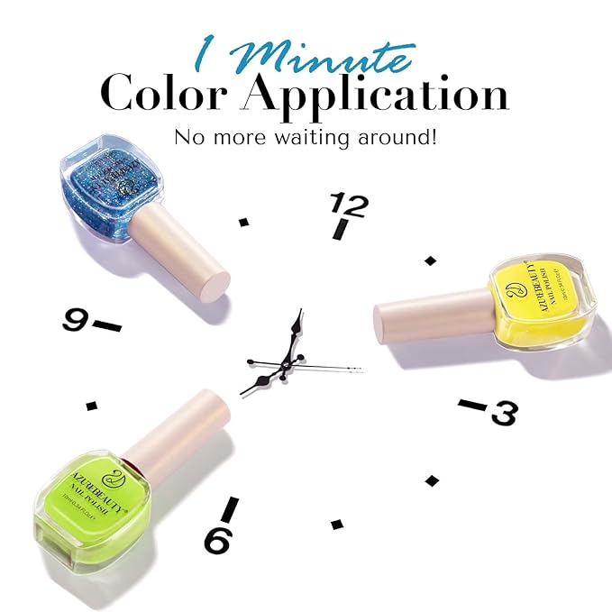 AZUREBEAUTY Summer 8 Colors Hot Pink Neon Blue Green Glitter Purple Yellow Orange Nail Polish Set Quick Dry, Perfect for Women Manicure Nail Art DIY Salon