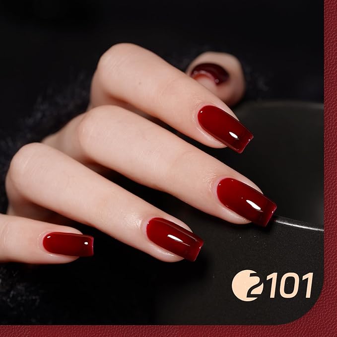 GAOY Viva Chili Gel Nail Polish Set, 6 Colors Including Burgundy Red Glitter Red Jelly Gel Polish Kit for Salon Manicure and Nail Art DIY at Home
