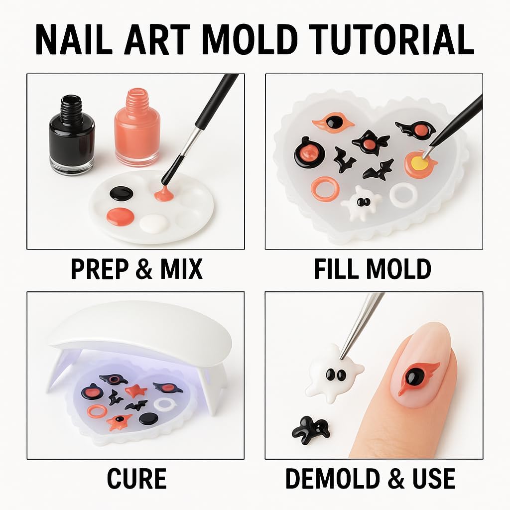 2 Pcs Halloween Silicone Nail Art Molds for Women Resin Nail Design