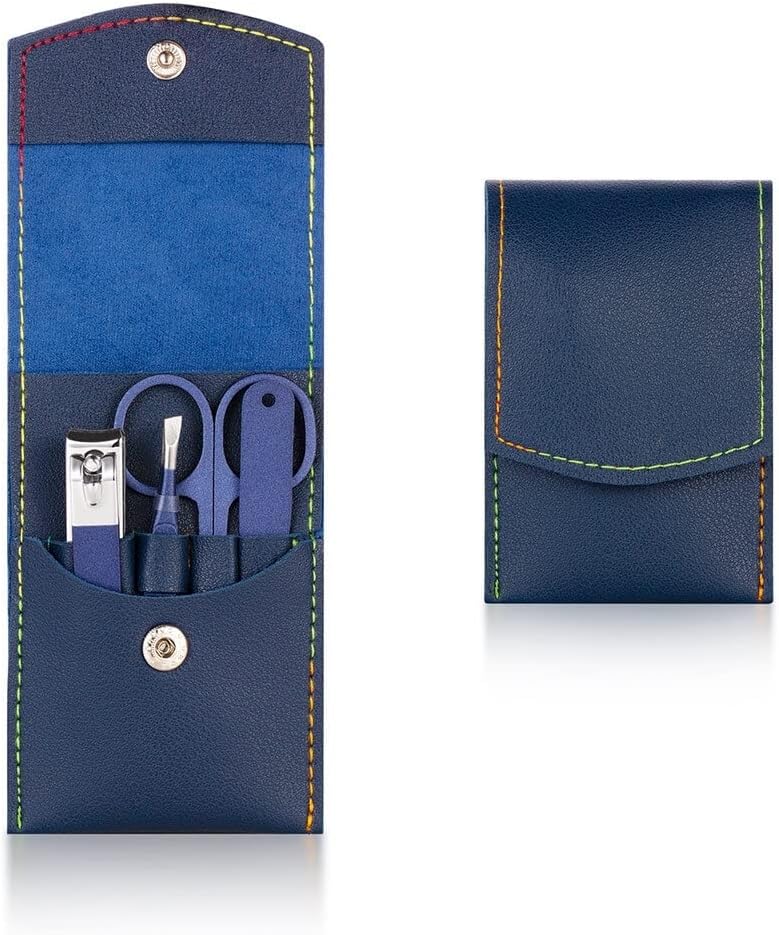 Multifunction Nail Clipper Set Pedicure Cutter Nail File Scissors Kit with Travel Case Stainless Steel Blue Manicure Set Tools (Color : 4pcs-Blue)