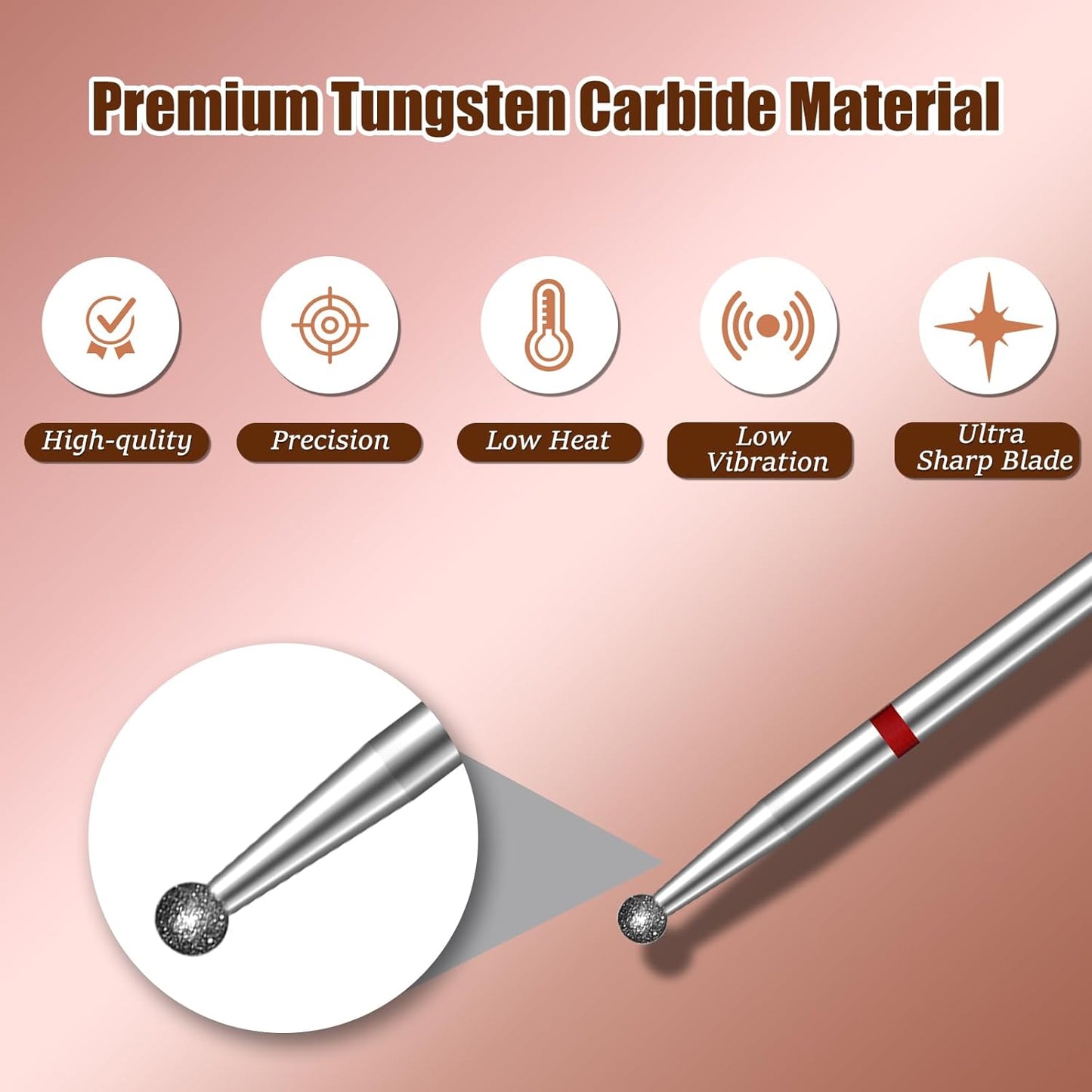 1.8mm Ball Shape Cuticle Clean Nail Drill Bit 3/32'', Professional Safety Carbide Diamond Under Nail Cleaner for Sidewall Dead Skin Cleaning Nail Prepare, Manicure Pedicure Shape Remove Tools, Fine