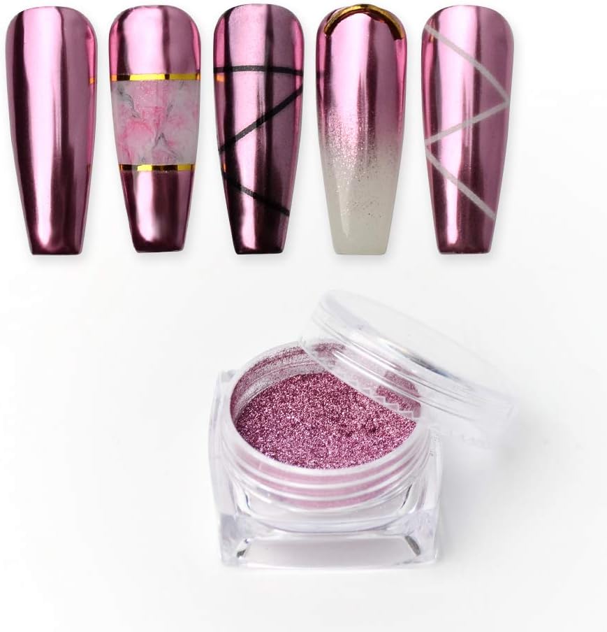 Rose Gold Chrome Nail Art Powder Mirror Effect Metallic Glitter Reflective Pigment Dust Decoration for DIY Manicure Gel Polish Nail Art 1g/Bottle